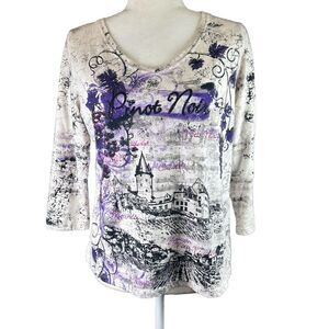 Vintage Y2K Style Studded Bling Floral Graphic‎ Tee Shirt Biker Chic Purple S|P